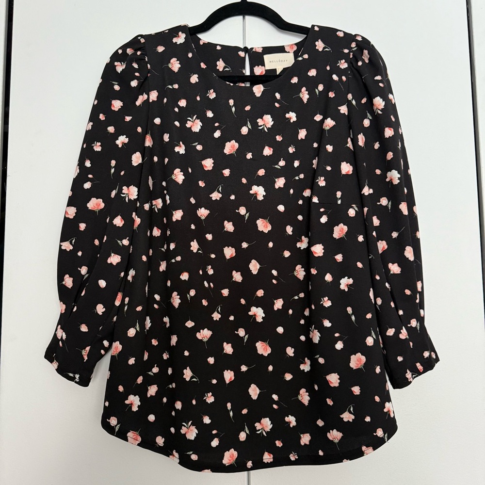 Make an offer! Nordstrom MELLODAY Black Blouse with Pink Floral Design